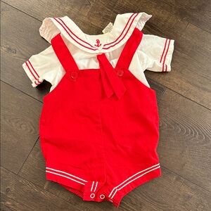 Red Sailor- Nautical Baby Clothes, Baby Sailor Outfit - vintage - romper